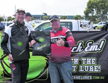Mario Vukic and Paul Conn with their Hurricane Monster Movers prize packs for moving up 20 positions on Day 2.