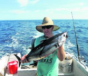 Striped tuna like this 6.5kg model are great sport on light gear and provide hours of cubes for yellowfin tuna berley.