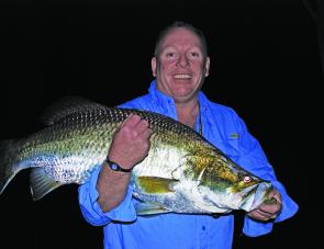 The author shows off a great night time barra catch.