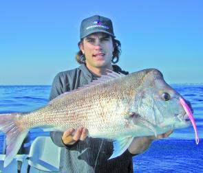 Ben Godfrey with a cracking snapper caught on a Gulp plastic over an inshore reef off the Tweed.