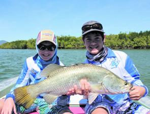 The Laspina boys with a good barramundi caught 10 minutes from town.