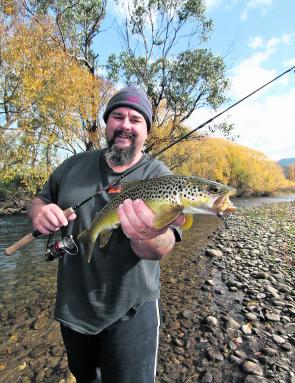 A late season brown trout from the Kiewa River caught on a 40mm Metalhead soft plastic in W.A.S.P. colour. The Kiewa River really turned it on late in the season.