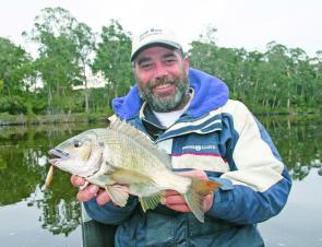 Steve Tedesco with a typical snag dwelling bream that couldn't resist a twitched shallow-diving hard-bod.