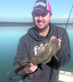 One of a few southern blue spot flathead the author berleyed in under 1m of water whilst we were chasing the garfish.