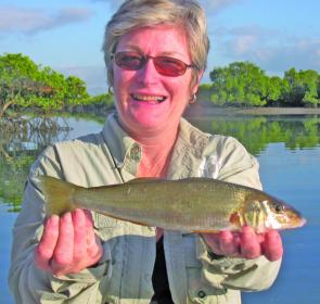 Bev’s 32cm whiting was a pleasing catch while fishing near Ramsays Crossing.