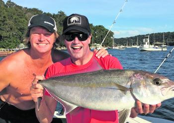 Dave Rothwell and Stuart Bedford look stoked with this cracker Pittwater amberjack.