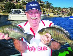 Mark Irwin with a 32cm golden perch caught in the Goulburn River out at Rafterys Road on a Tiki Worm.