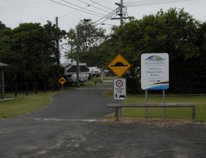 The entrance to the caravan park is hard to miss in Park Drive, Moore Park. 