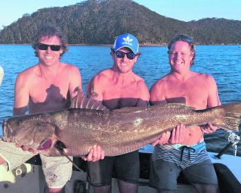 Andrew Kingston and the boys with a monster Hawkesbury mulloway.