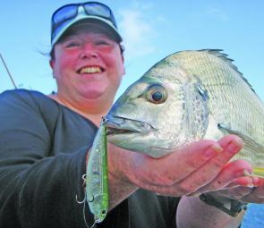 Helen’s first bream was caught on a Lucky Craft Sammy 65 and was released. 