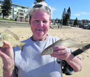 Lyn Martin had no trouble catching bream and whiting among the surfers.