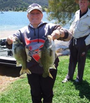 Karen Fontain with a brace of bass at the Classic.
