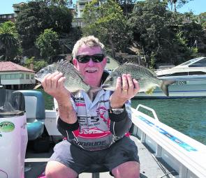 The author with a couple of bream that were caught while working boat hulls in Port Hacking.