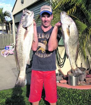 Mulloway love light line soft plastics and deep water. These two were caught by the author and went 93cm and 81cm.