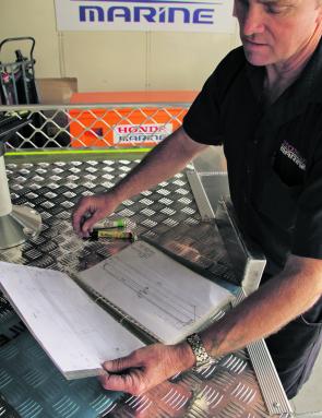 Craig Jones, of Bluewater Fabrications, goes through some of his design plans for the Micro Cat.