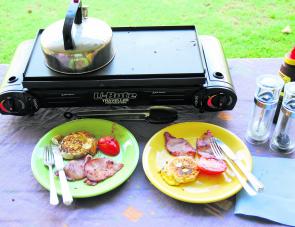 Breakfast is served: the U Bute’s non-stick hot plate is large enough to knock up a feed for several people. 