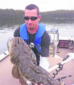 Check out the tiny little popper this flathead ate. Wade Eaton was stoked to score this 96cm monster while working the shallow flats for whiting.