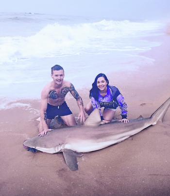 Teegan Moston caught her first bronze whaler with her boyfriend James Herbert. The shark went 9ft, and was recorded and released.