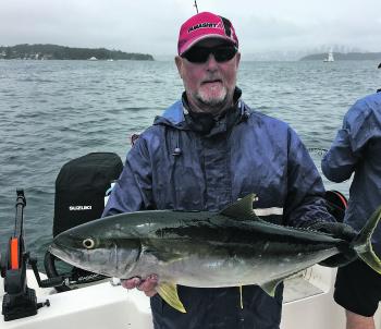 Stuart Reid from Fishabout Tours with a kingfish from the Harbour.