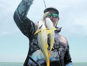Novice angler ‘Scoddy’ with two fish on one lure.