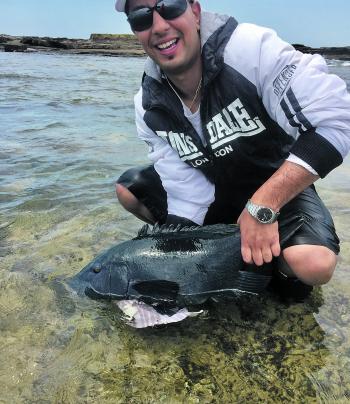 Mark Georgis caught his first groper a blue of 66cm, took a couple of quick photos and then released it to fight another day.