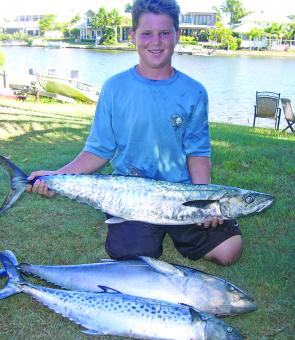 Chris Lacey with a fine brace of mackerel and tuna from Sunshine Reef.