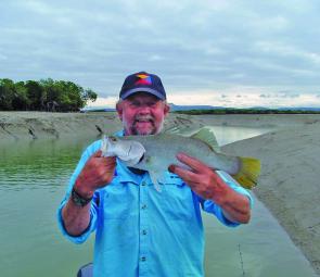 Paul caught this little barra on a soft plastic under a bait school in an isolated creek.