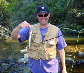 Darren Howe caught his first trout on a fly in the Gibbo River. This is about the average size fish presently in the river.