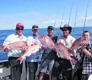 Snapper have been caught from the deeper reefs from 70-90m north of the South Passage Bar, and south of Point Lookout on the Cathedrals in 40-60m of water.