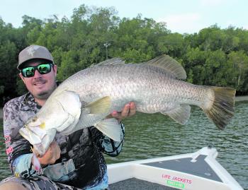 There are still some big barra to be found like this impressive 85cm fish caught by Scott Gorman.