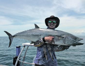 A big 50lb+ Spanish mackerel that was caught underneath a bait ball on a soft plastic with no wire trace – talk about lucky.