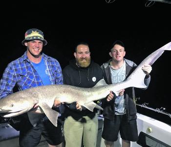 It’s shark week. These happy anglers caught plenty of nice gummies and this monster giller. Photo courtesy of Shaun Furtiere.