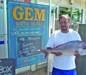 Mal Morshead with an incredible by-catch – a massive 4.5kg snapper caught off Jacobs Well jetty.