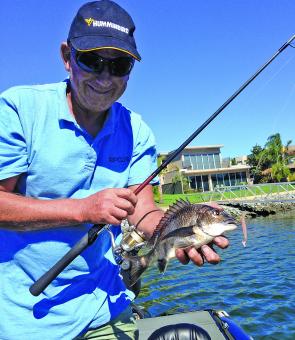 Joffa ‘pink-grubbing’ his way around the author’s favourite honey-holes in the Patterson Lakes complex.