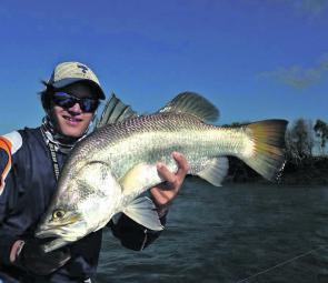 Charlie Hohn with a brilliant barra pulled out of the Fitzroy River.