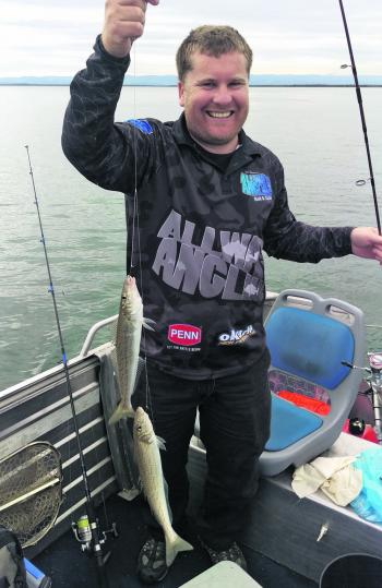 Shane Wedrowicz with a double header of winter whiting from Port Albert