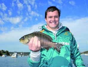 Wallabies fullback Adam Ashley-Cooper with a Harbour blackfish.