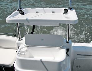 The Whittley’s bait tank and bait station are adjacent for easy angler use. 