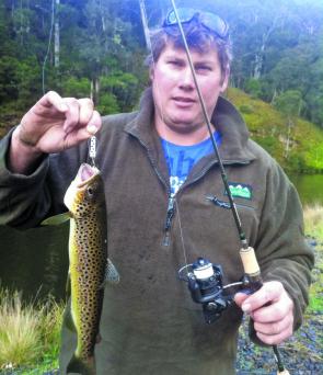 Glen Gillam caught this beautiful healthy brown trout on the opening weekend in the Thomson River using a Tassie Devil.
