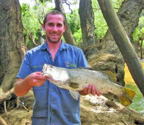 Nathan snagged this Wenlock River barra while fishing from the bank.