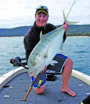 The Curtain Artificial Reef is a popular dive and fishing location, and with fish like this ripping golden trevally caught by Trent Butler, it’s no wonder anglers staying on Moreton Island are keen to fish the Curtain.