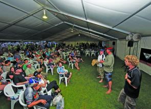 Dave Hodge and Rod Mackenzie entertain the crowd on Friday night.