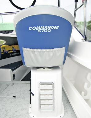 The skipper’s seat, and the first mate’s, are designed to be comfortable, functional and also house storage for tackle and other accessories.