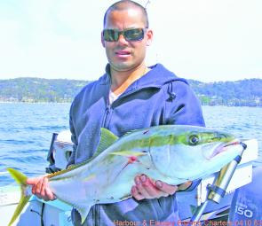 Stan with a 90cm kingfish that ate a live squid.