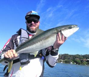 Mick Griffith with this solid, end-of-season kingfish from Lake Macquarie. This 86cm specimen took a live squid.