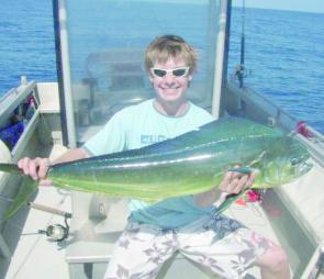 Mahi mahi like this one Shaun Mayes caught on a trolled gar, should be an option on the wider reefs through this month.