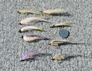 Some of the author’s rough but effective flies. The colours don’t mimic bony bream but the profile is enough to fool the fish. 