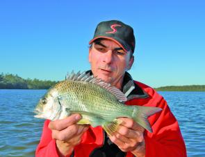 The author with an average Tuggerah Lakes bream. These fish should become more active as the lakes warm up.