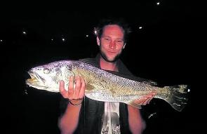 Stuart from Patterson River Enthusiasts Facebook page with a nice mulloway from the river taken on a live mullet.