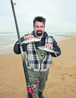 On of the advantages of using a paternoster rig is that when the fish are thick you can catch two at a time.